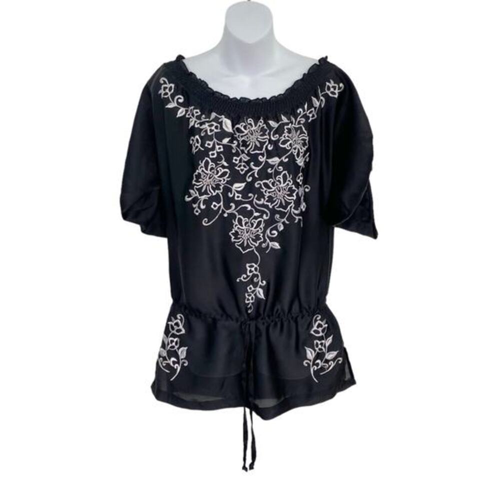 White House Black Market Top Size XXS Floral 2-way Neck‎ Tunic Adjustable Sleeve